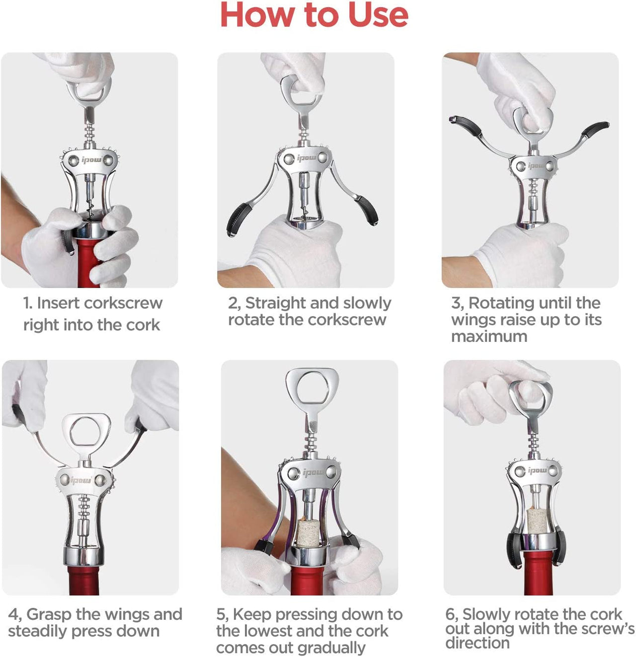 Wine Opener, Zinc Alloy Wine Bottle Opener, Wing Corkscrew Heavy Duty, Manual Multifunctional Cork Screw for Waiter, Silver