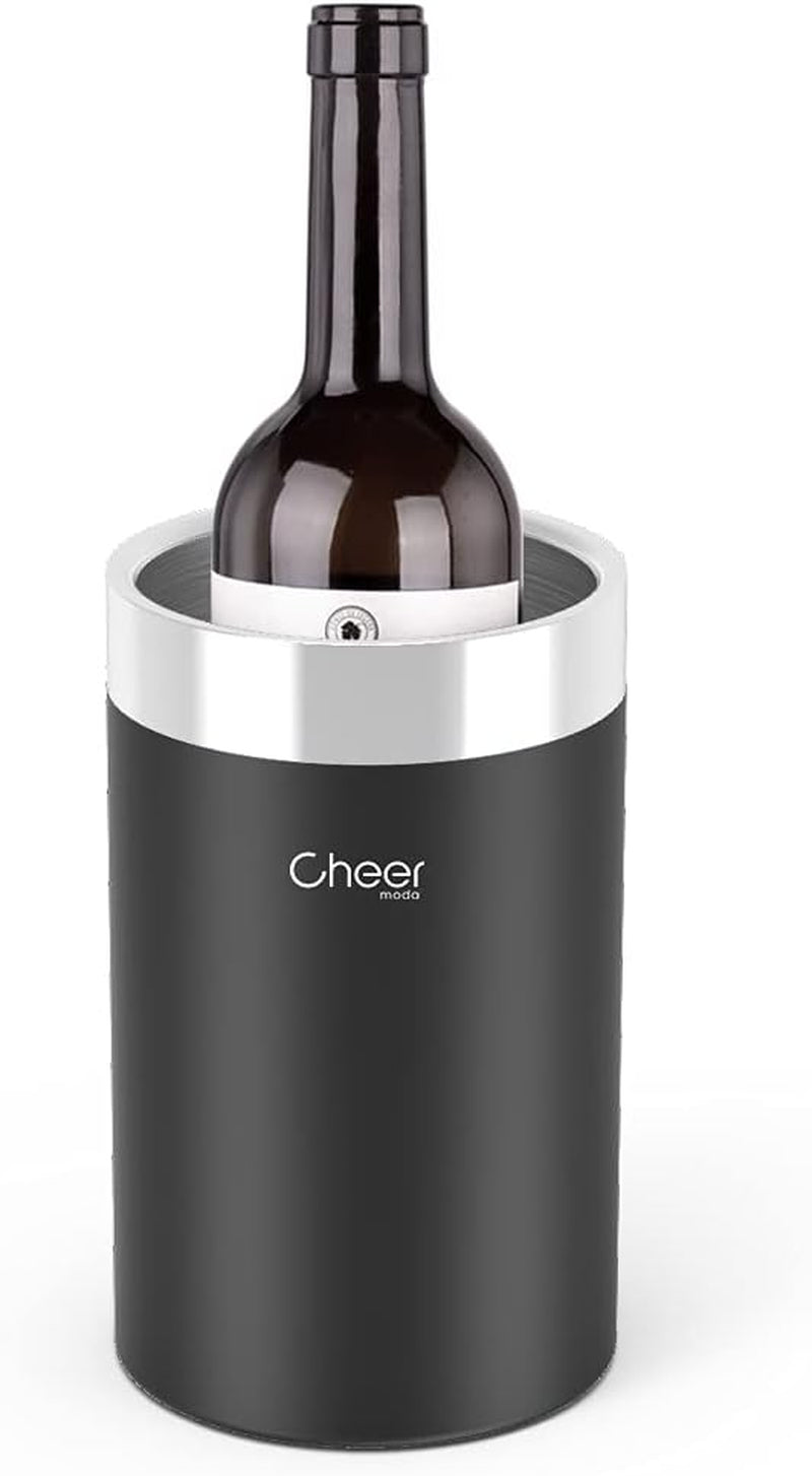 Wine Chiller - Premium Iceless Wine Cooler, Keeps All 750Ml Bottles Cold for Hours, Elegant Insulated Champagne Bucket & Wine Bottle Cooler Ice Bucket, Black