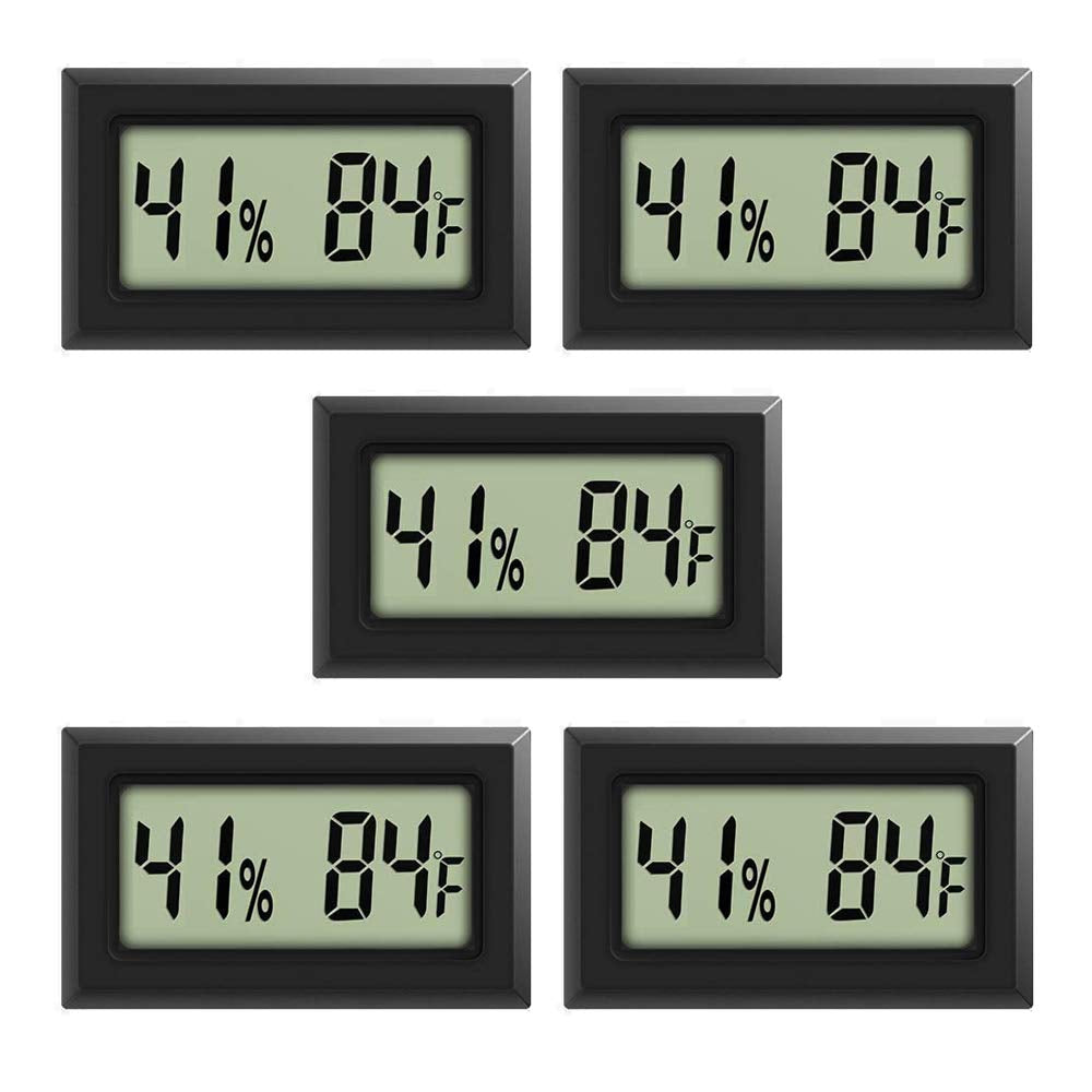 Mini Thermometer Hygrometer, Large Number Fahrenheit LCD Display Digital Temperature Humidity Meters Gauge Indoor for Greenhouse, Garden, Cellar, Fridge (5-Pack)