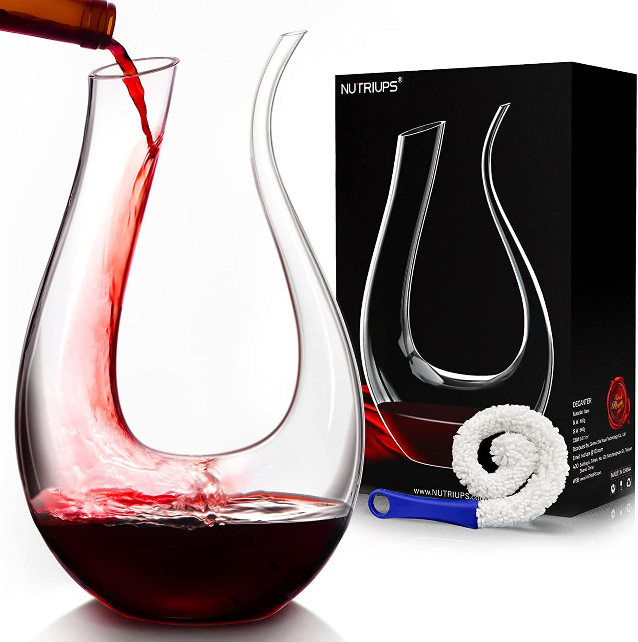 Decanters for Wine,  Red Wine Decanter, Lead-Free Wine Decanters, U Shape Wine Decanter, Hand Blown Wine Decanters and Carafes, U Shape Design, 1.5L, Clear