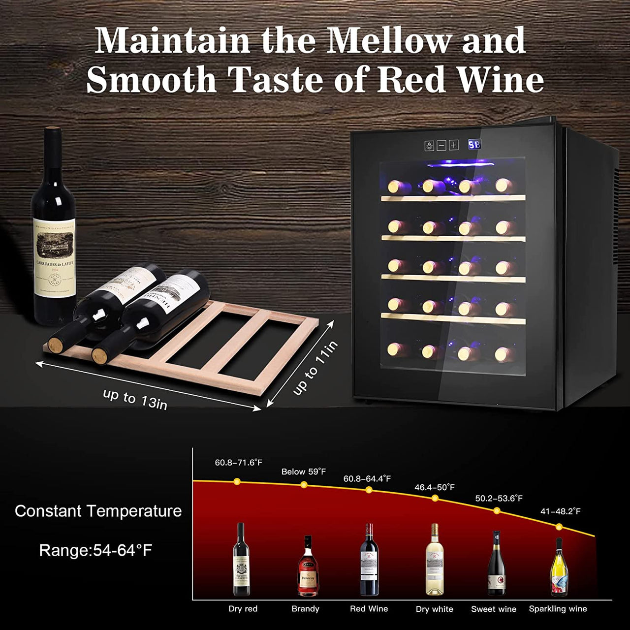 20 Bottle Wine Cooler Refrigerator- Freestanding Wine Cellar for Red, White, Champagne or Sparkling Wine, Quiet Operation Compressor Wine Fridge Digital Temperature Control Fridge Glass Door Black