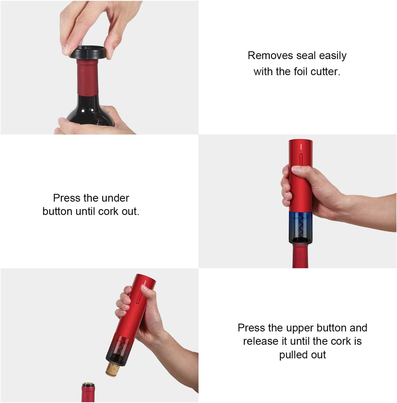 New Electric Wine Opener Rechargeable Automatic Corkscrew Wine Bottle Openers, Cordless Stainless Electric Corkscrew with Foil Cutter and USB Cable