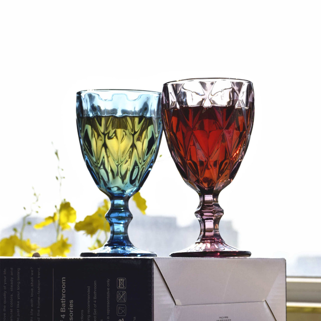 Retro Colored Wine Glasses Drink Water Cup with Multi-Color Diamond Pattern Goblet Glass