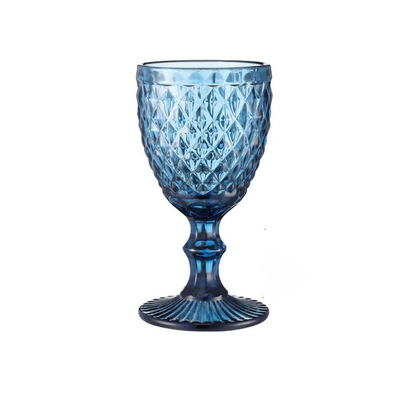 Retro Colored Wine Glasses Drink Water Cup with Multi-Color Diamond Pattern Goblet Glass