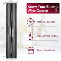 Thumbnail for Electric Wine Opener, Electric Wine Bottle Opener Kit Cordless Corkscrew Opener Includes Automatic Wine Opener, Foil Cutter, Vacuum Stoppers, Wine Aerator Pourer,5-In-1 Wine Opener Gift Set