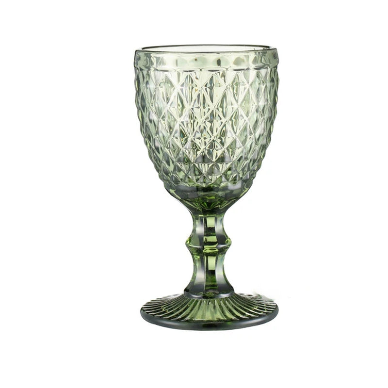 Retro Colored Wine Glasses Drink Water Cup with Multi-Color Diamond Pattern Goblet Glass