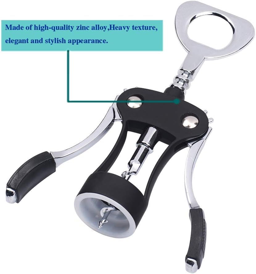 Wing Corkscrew, Premium Wine Opener with Bottle Stopper,Multifunctional Corkscrew Wine Cork Opener Bottler Opener Remover for Home, Kitchen,Restaurant,Party and as Gift,Black