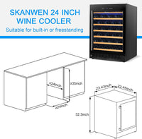 Thumbnail for 24 Inch Wine Cooler Beverage Refrigerator, 54 Bottle Storage Wine Fridge Constant Digital Temperature Control Built-In or Freestanding Compressor Wine Cellar Glass Door Stainless Steel Black