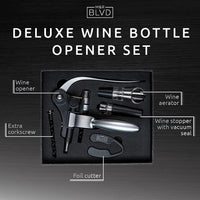 Thumbnail for Wine Bottle Opener Set by  - Professional Grade, Deluxe Screwpull Lever Corkscrew - Extra Spiral, Foil Cutter, Aerator Spout, Wine Stopper - Premium Bar Accessory & Wine Gift Set - Silver