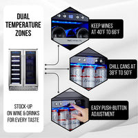 Thumbnail for Wine and Beverage Refrigerator, Wine Cooler 20 Bottles&78 Cans 24’’, Built-In/Freestanding Dual Zone Wine Fridge with Glass Door Removable Shelves for Home/Bar/Office Quiet