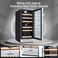 Thumbnail for Mini Fridge 15 Inch Wine Cooler under Counter, 30 Bottle Dual Zone Wine Fridge with Stainless Steel, Wine Refrigerator Freestanding, and Built-In Wine Cellars TYWC100