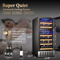 Thumbnail for 【Upgraded】 15 Inch Wine Cooler, 28 Bottle Dual Zone Wine Refrigerator with Stainless Steel Tempered Glass Door,Memory Function, Fit Champagne Bottles, Wine Fridge Freestanding and Built-In