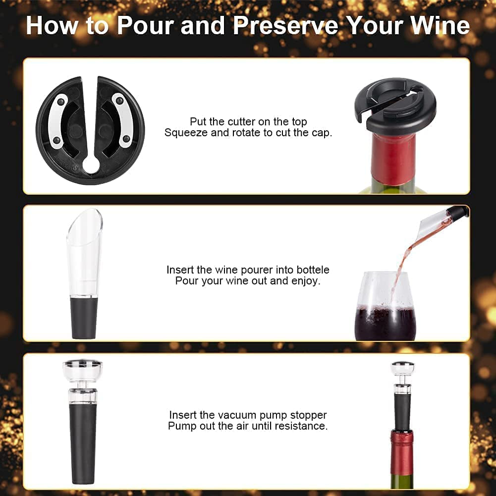 Electric Wine Bottle Openers Set - Rechargeable Automatic Corkscrew Opener Puller, Electronic Wine Opener Set, Electric Corkscrew Set, Stainless Steel (Rechargeable Batteries Included)