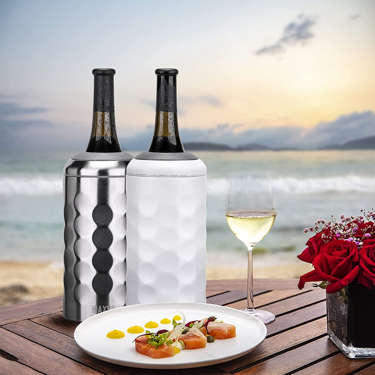 Wine Chiller Bucket, Portable 750Ml Champagne & Wine Bottle Cooler Keep Wine & Beverages Cold, Stainless Steel Vacuum Insulated Wine Gifts for Wine Lovers - Silver