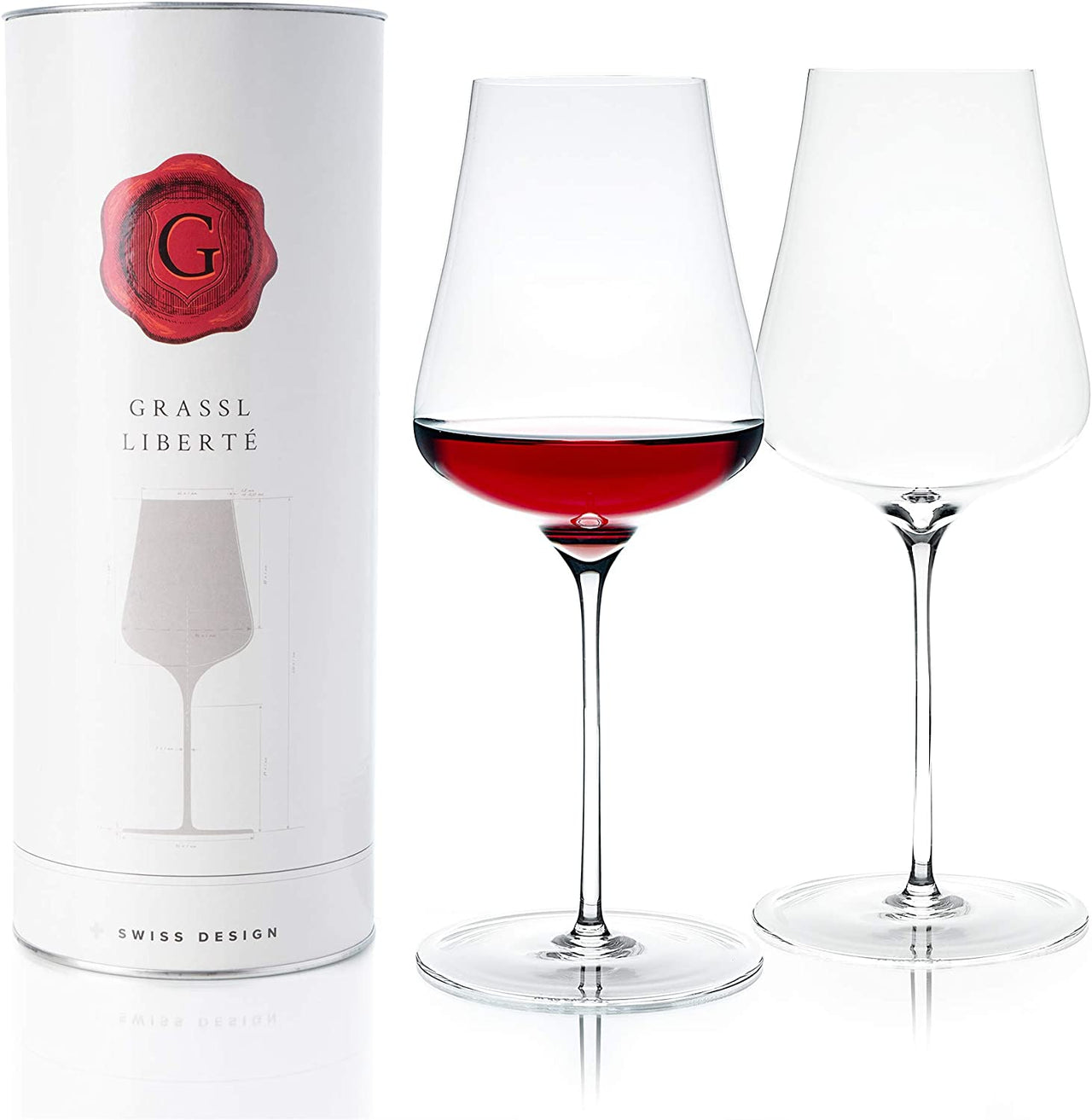 Grassl Liberté Wine Glass, Set of 2 Mouth-Blown Crystal Universal Wine Glasses for All Red and White Wine Types