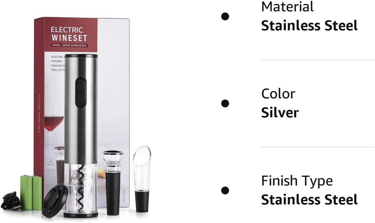 Electric Wine Bottle Openers Set - Rechargeable Automatic Corkscrew Opener Puller, Electronic Wine Opener Set, Electric Corkscrew Set, Stainless Steel (Rechargeable Batteries Included)