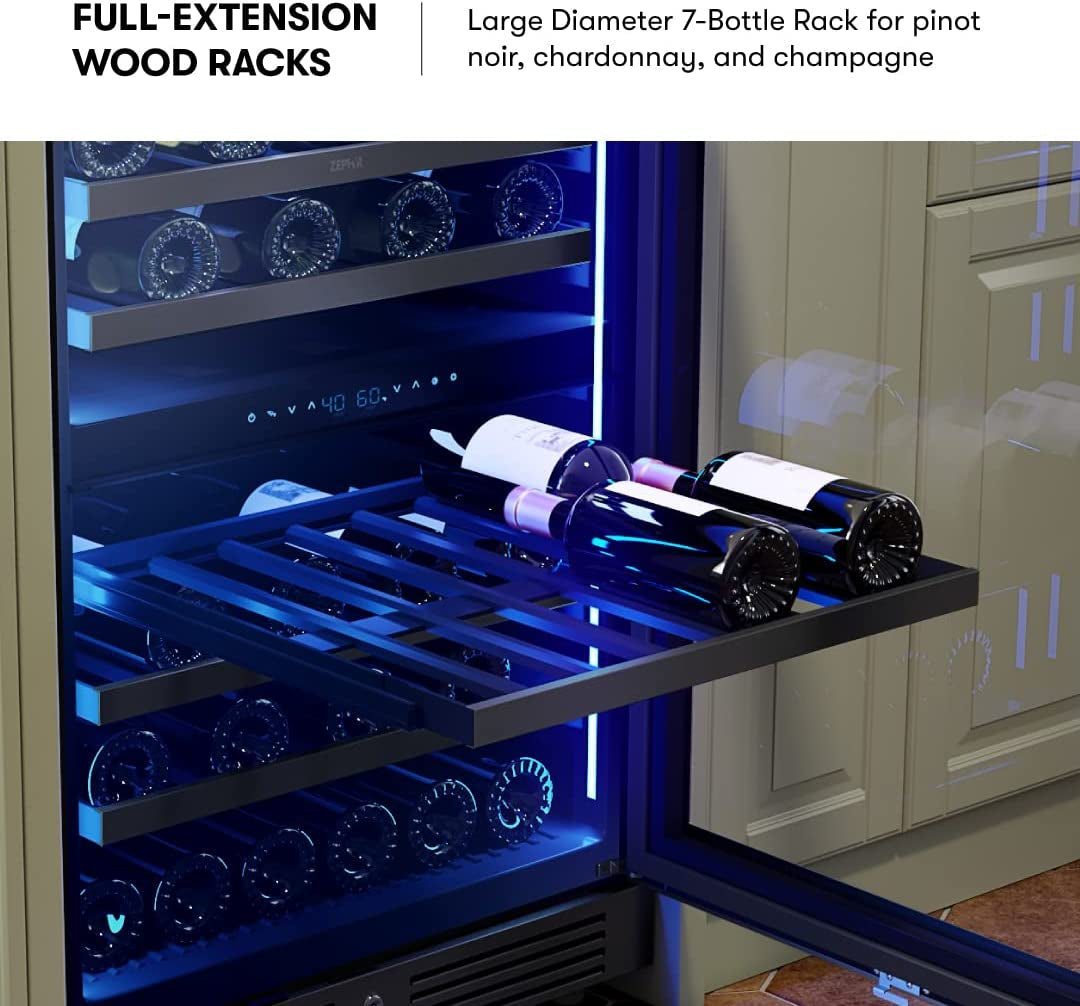 Presrv 24" Wine Fridge Dual Zone under Counter - Countertop Mini Wine Cooler Cellars Small Cabinet Wine Refrigerator Home Bar Chiller Freestanding with French Glass Door Black, 45 Bottles 750Ml