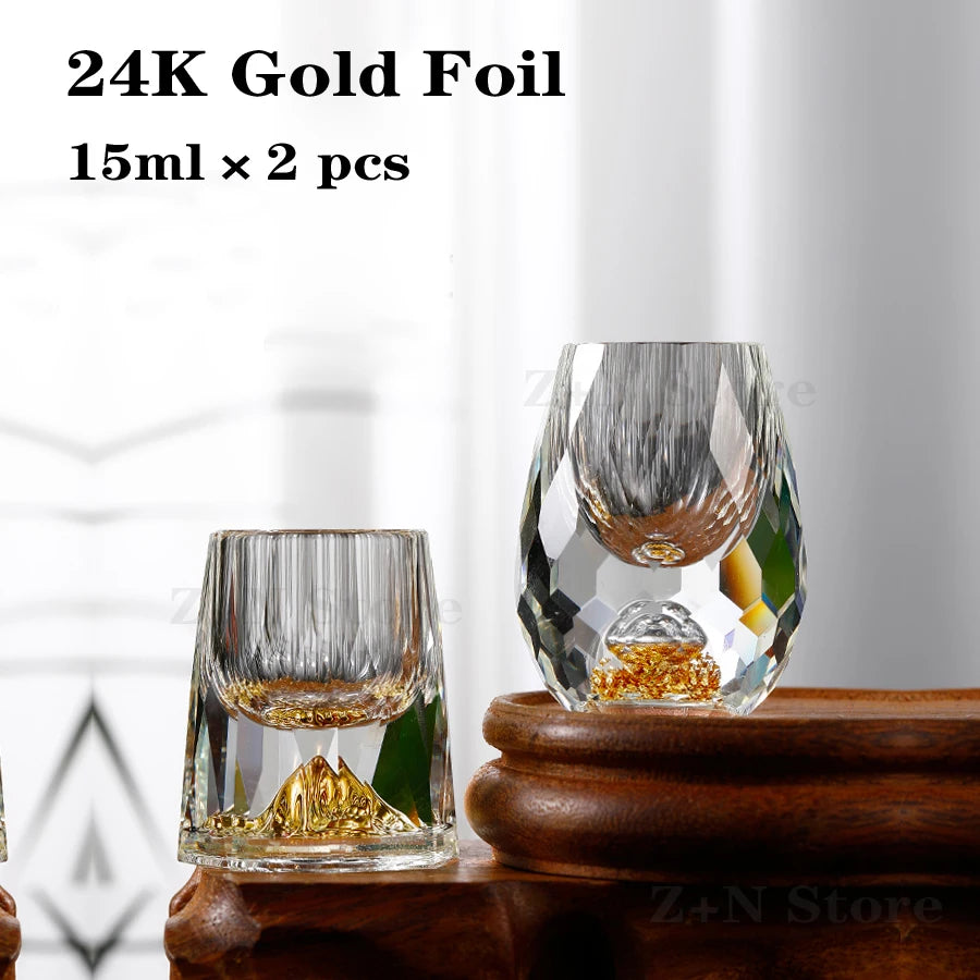 Crystal Glass Shochu Glass Vodka Glass Bar Bullet Glass Liqueur Shot Glass Double Bottom Gold Foil Glass Tea Cup Gold Wine Glass