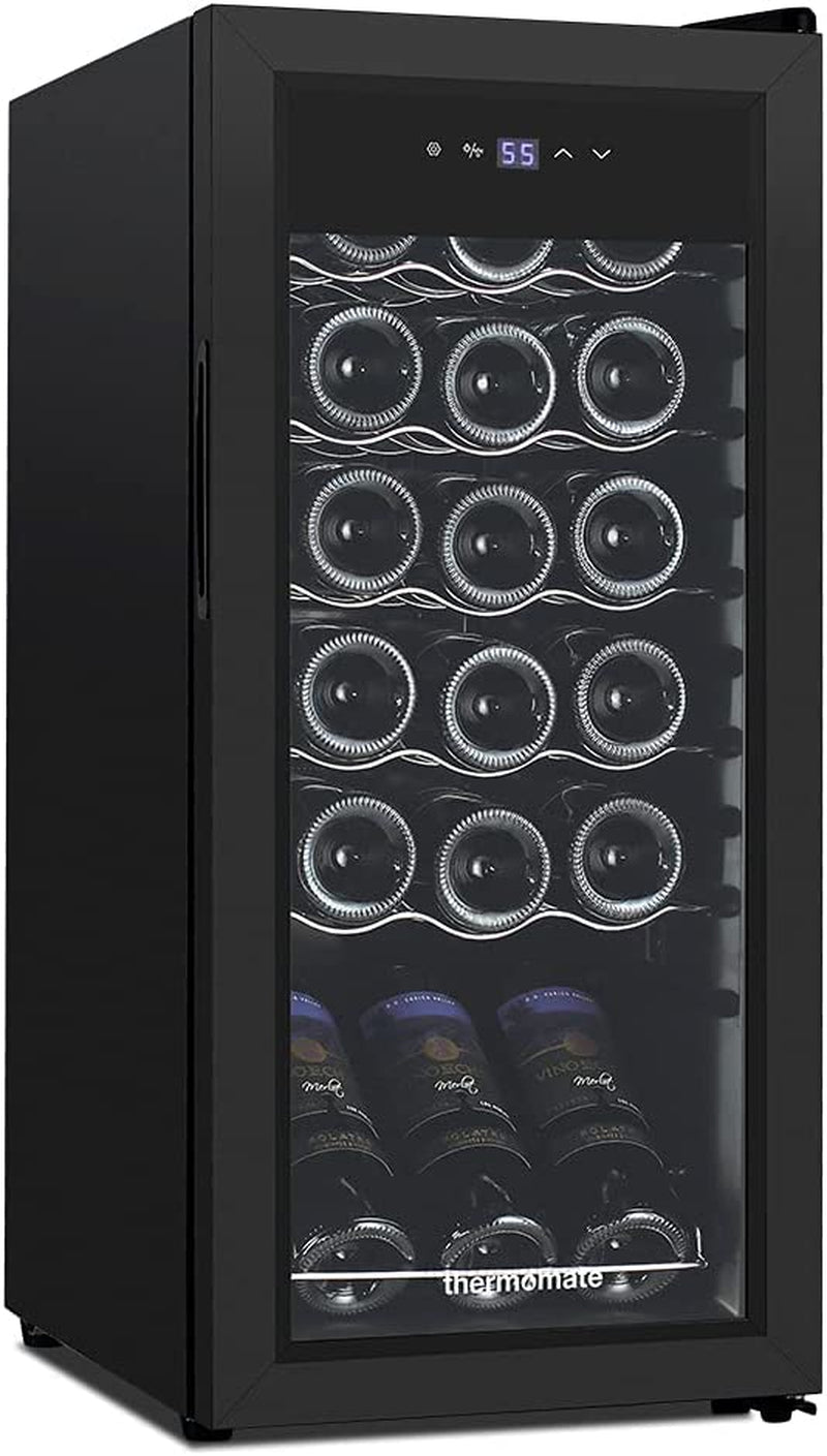 18 Bottle Wine Cooler Refrigerator, 1.76Cu.Ft Freestanding Compressor Wine Fridge, Auto Defrost Quiet Operation Single Zone Wine Cellar, 41F-64F Temperature Range for Red, White and Champagne Wine, ETL Listed