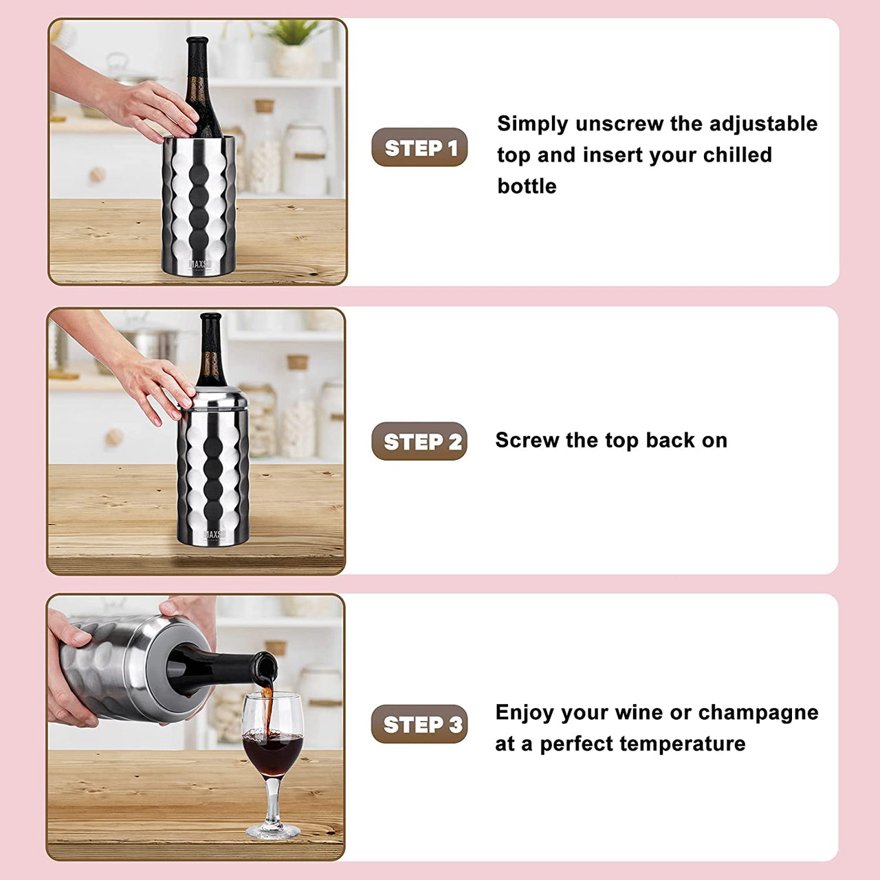 Wine Chiller Single Bottle Stainless Steel Iceless Cooler Insulated Wine Bottle Keep Wine Cold up to 6 Hours Fits Most Wine Bottles Gift for Wine Lovers Rapid and Portable