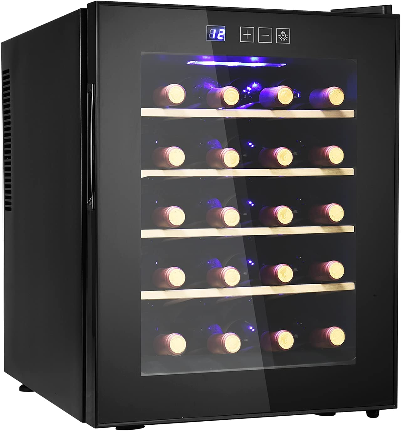 20 Bottle Wine Cooler Refrigerator- Freestanding Wine Cellar for Red, White, Champagne or Sparkling Wine, Quiet Operation Compressor Wine Fridge Digital Temperature Control Fridge Glass Door Black