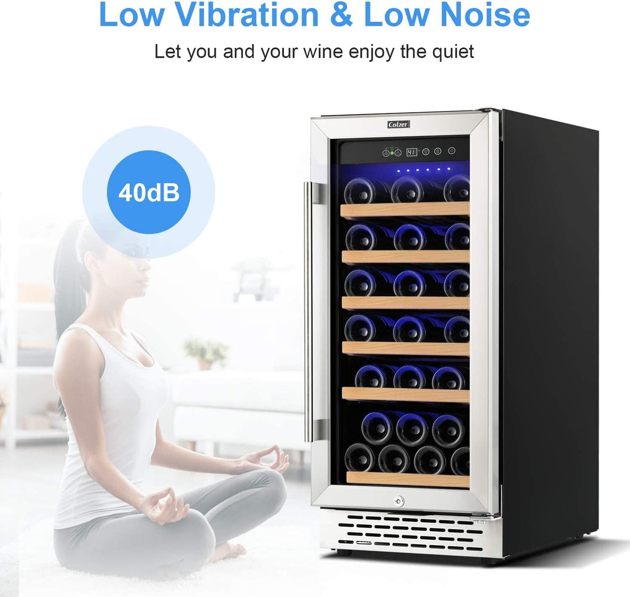 15 Inch Wine Cooler Refrigerators, 30 Bottle Fast Cooling Low Noise and No Fog Wine Fridge with Professional Compressor Stainless Steel, Digital Temperature Control Screen Built-In Freestanding