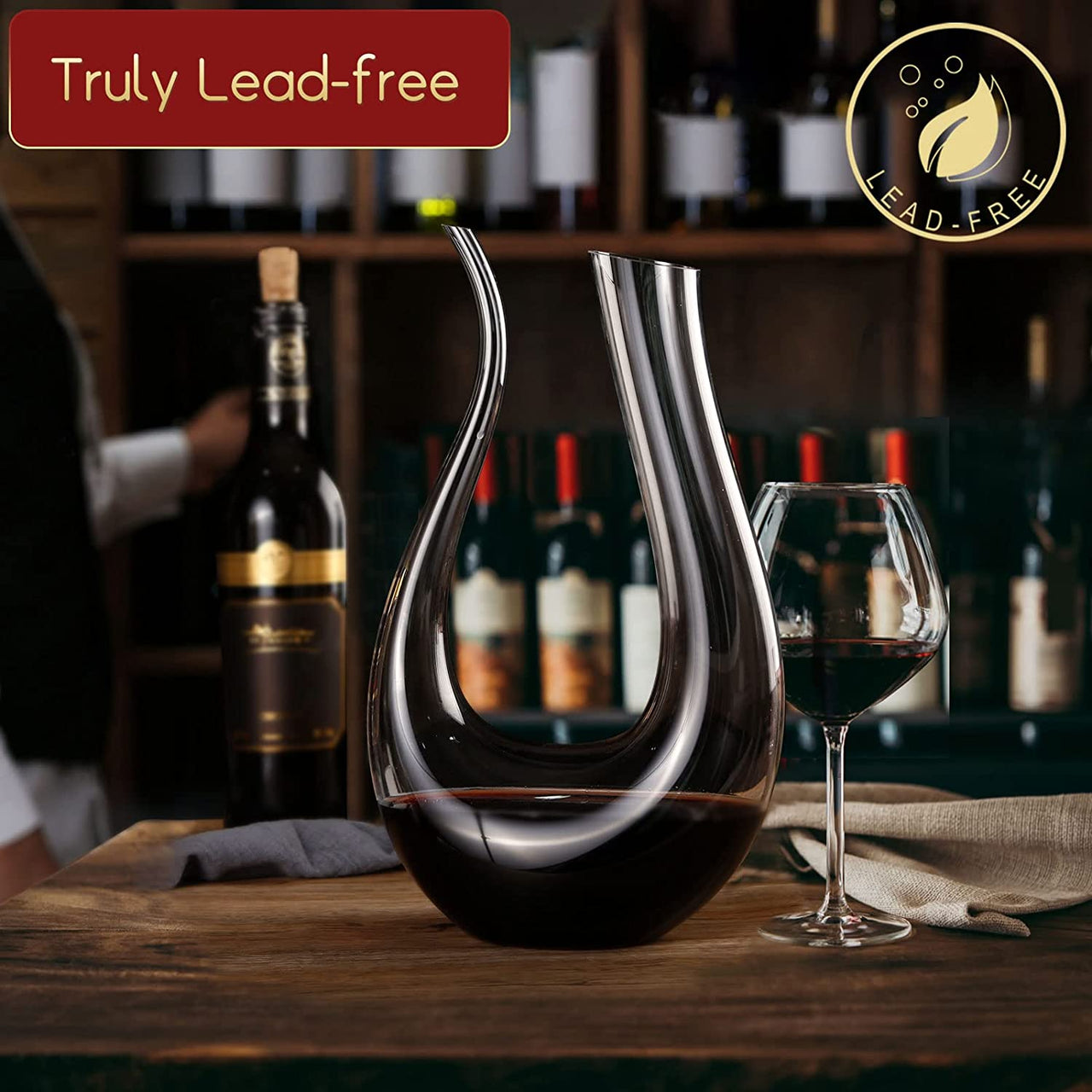 Decanters for Wine,  Red Wine Decanter, Lead-Free Wine Decanters, U Shape Wine Decanter, Hand Blown Wine Decanters and Carafes, U Shape Design, 1.5L, Clear