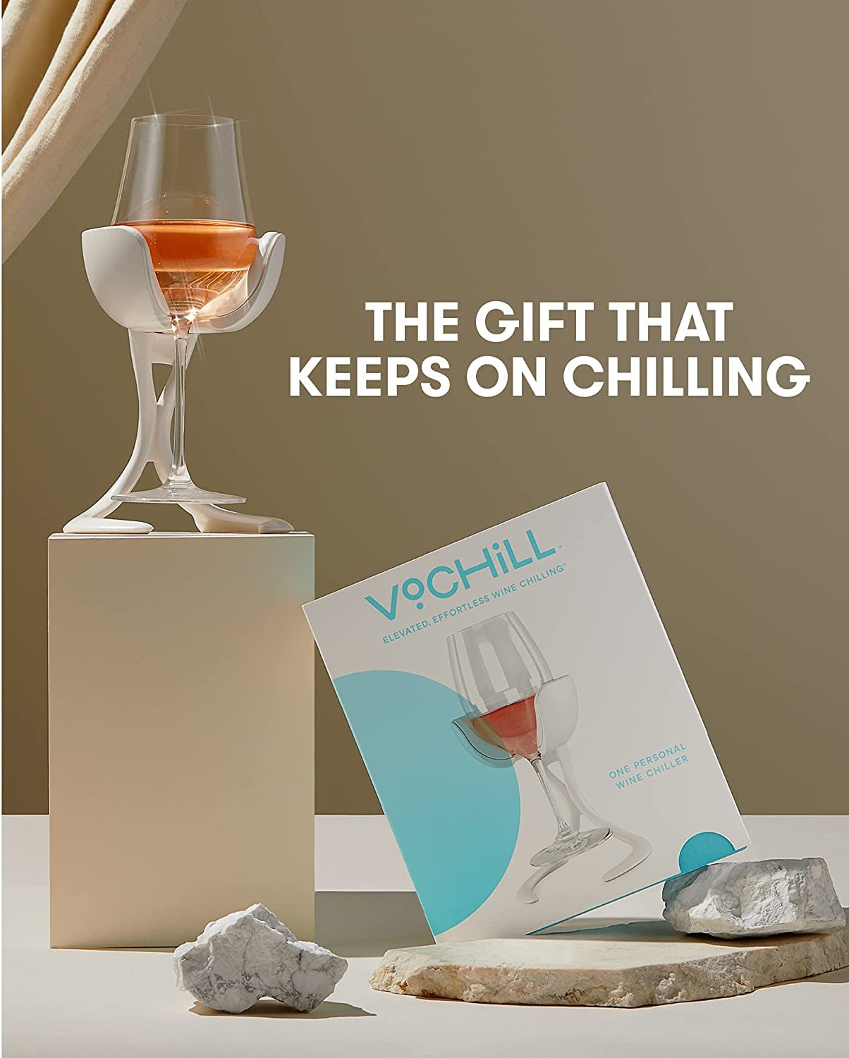 Stemmed Wine Glass Chiller | Keep the Chill without Giving up Your Glass | New Wine Accessory | Separable & Refreezable Chill Cradle | Actively Chills Stemware | Stone, Single