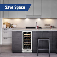 Thumbnail for Mini Fridge 15 Inch Wine Cooler under Counter, 30 Bottle Dual Zone Wine Fridge with Stainless Steel, Wine Refrigerator Freestanding, and Built-In Wine Cellars TYWC100