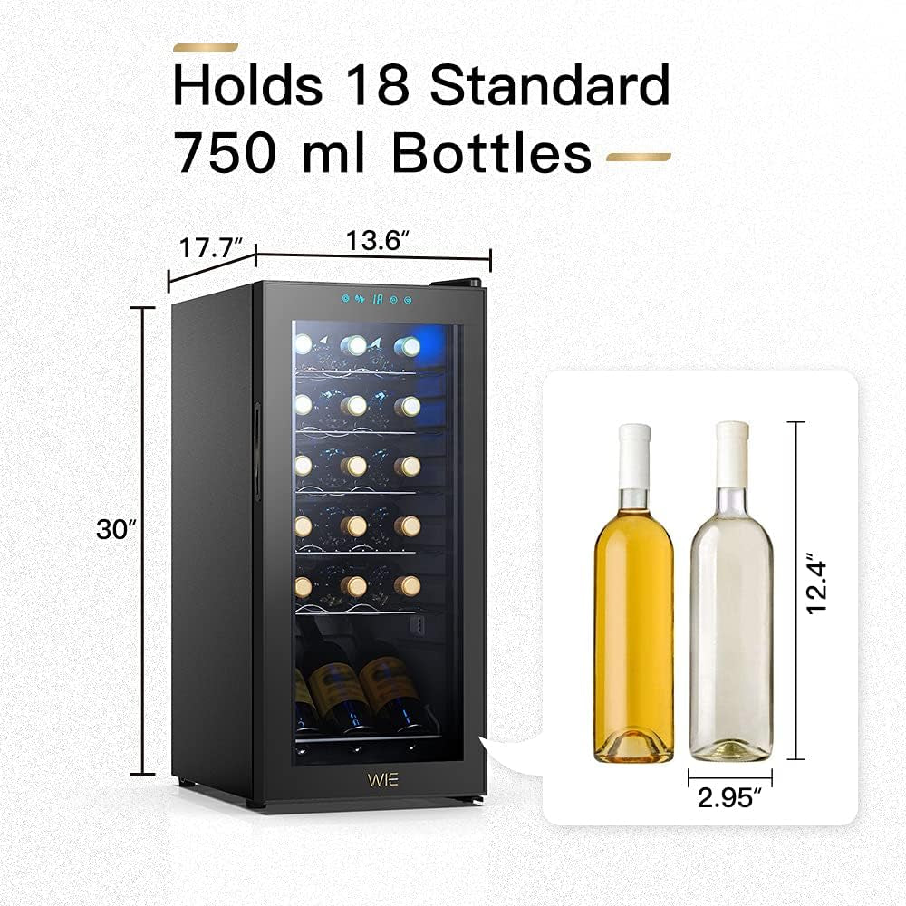 Wine Cooler 18 Bottle Refrigerator Wine Fridge Compressor for Home Freestanding Wine Cellars White Red Digital Control Auto-Defrost Double-Layer Glass Door 41°F-64°F Cooling Wine Refrigerator