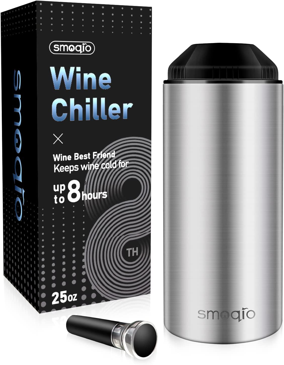 Wine Chiller, Wine Chiller Bucket with Adjustable Cover and Wine Saver Vacuum Pump, Double Walled and Vacuum Wine Bottle Chiller