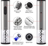 Thumbnail for Electric Wine Opener Rechargeable Battery Operated Wine Bottle Opener with Foil Cutter Automatic Wine Openers Electric Corkscrew Wine Opener for Wine Lovers, Stainless Steel