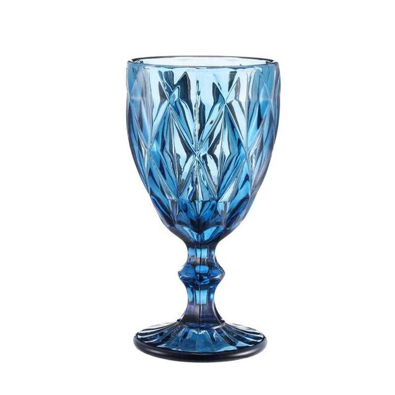 Retro Colored Wine Glasses Drink Water Cup with Multi-Color Diamond Pattern Goblet Glass