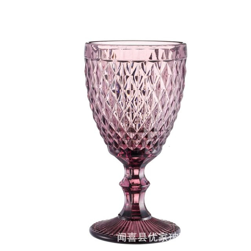 Retro Colored Wine Glasses Drink Water Cup with Multi-Color Diamond Pattern Goblet Glass