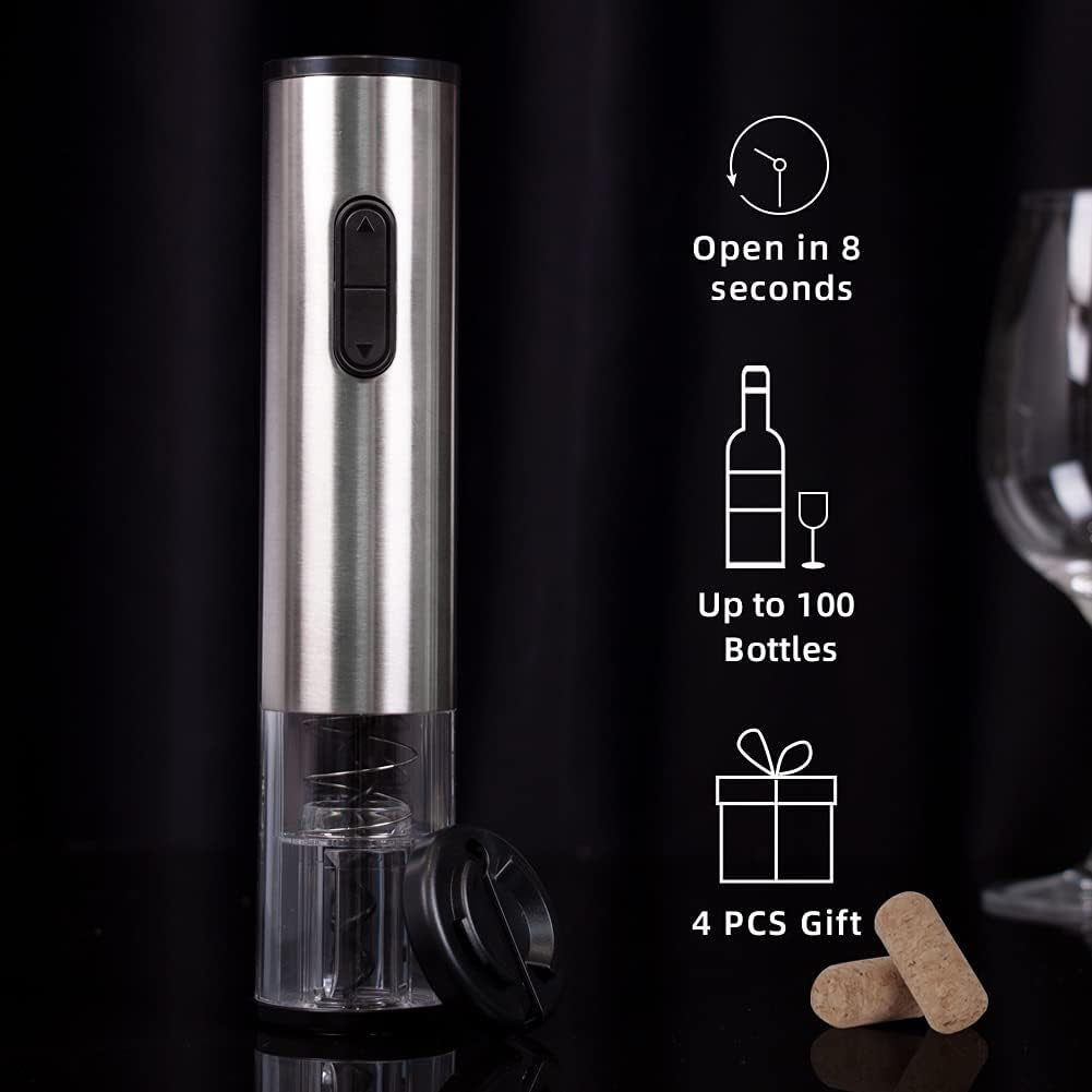 Electric Wine Bottle Openers - Rechargeable Automatic Corkscrew Opener Puller , Electronic Wine Opener, Electric Corkscrew, Stainless Steel (Batteries Included)