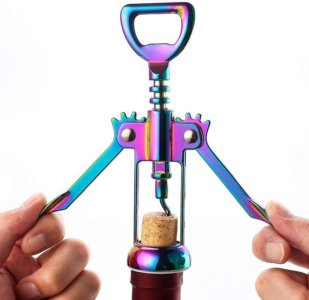 Solid and Well Made Wing Corkscrew Rainbow Wine Opener and Beer Opener, Multifunctional Wine Corkscrew Opener