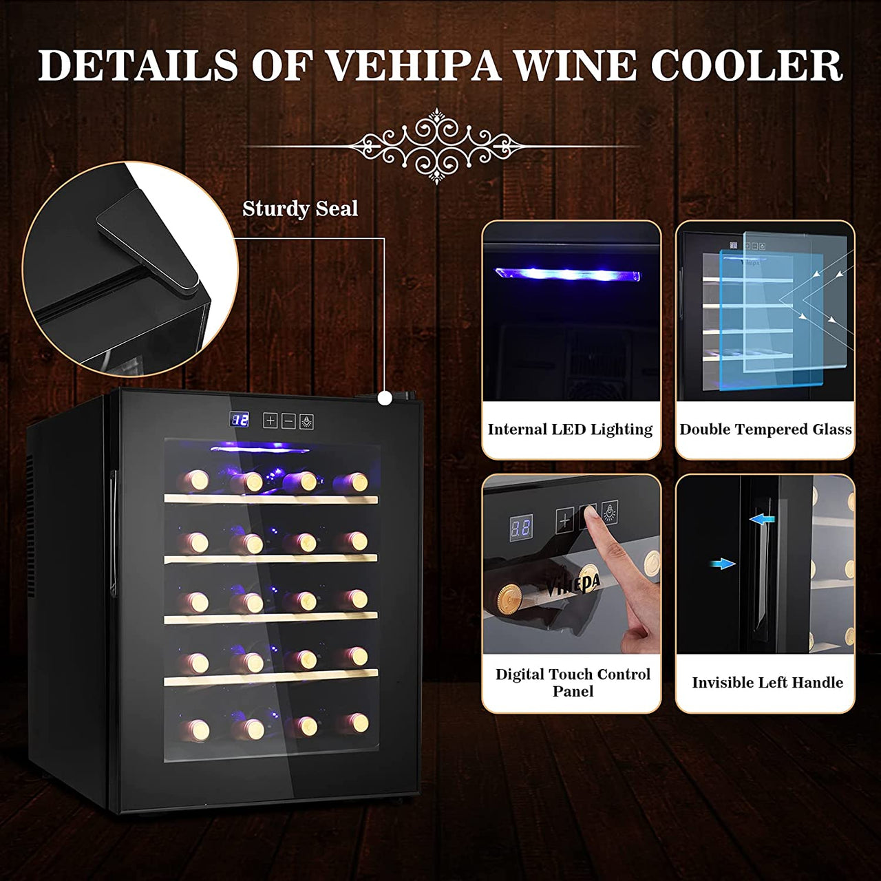 20 Bottle Wine Cooler Refrigerator- Freestanding Wine Cellar for Red, White, Champagne or Sparkling Wine, Quiet Operation Compressor Wine Fridge Digital Temperature Control Fridge Glass Door Black