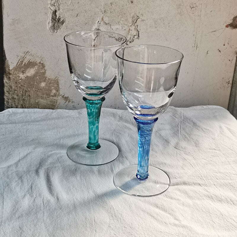 1Pcs Vintage Cocktail Glasses Creative Glass Wine Glasses Home Green Blue Goblet Tulip Glass Red Wine Glass