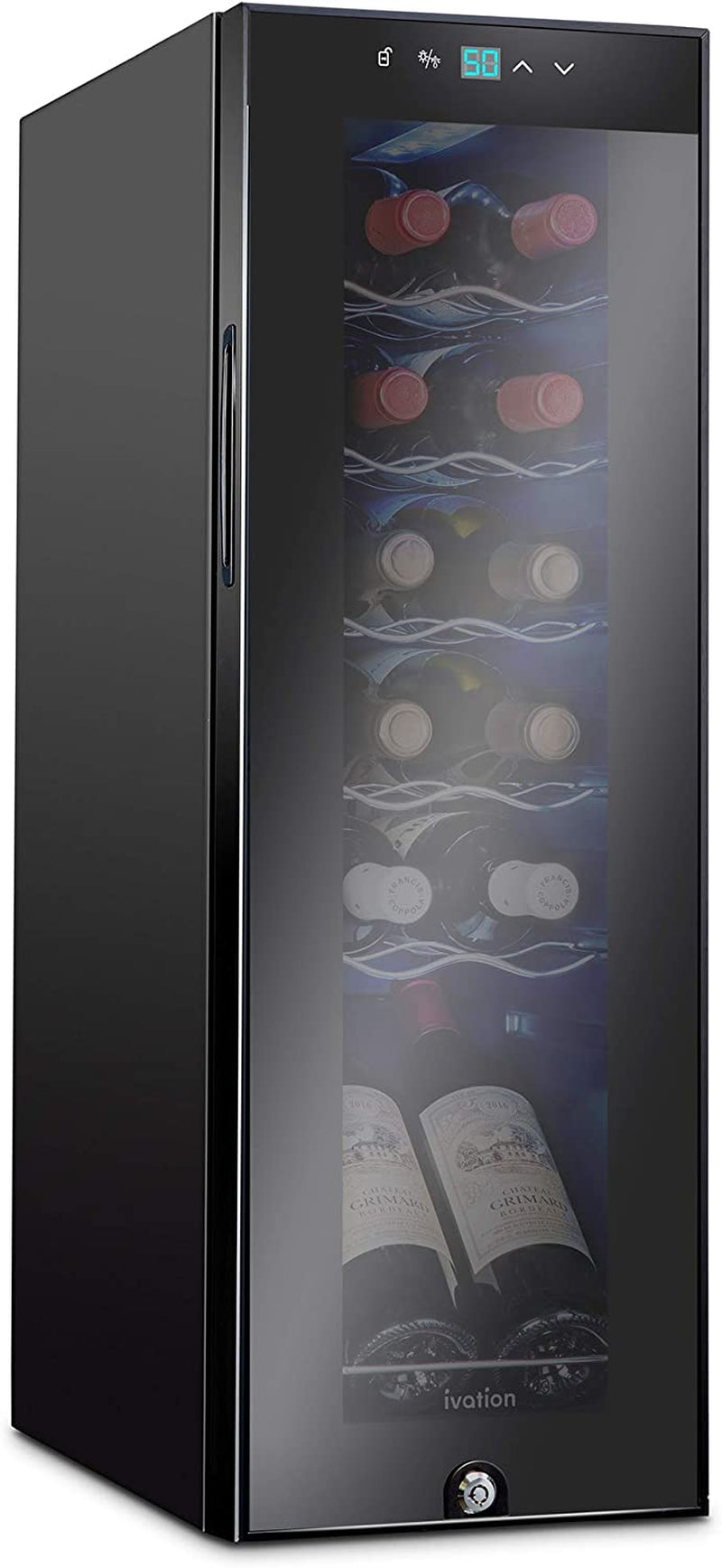 12 Bottle Compressor Wine Cooler Refrigerator W/Lock | Large Freestanding Wine Cellar for Red, White, Champagne or Sparkling Wine | 41F-64F Digital Temperature Control Fridge Glass Door Black