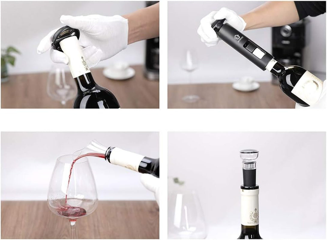 Manual Wine Bottle Opener Portable Corkscrew with Foil Cutter, Vacuum Stopper, and Wine Aerator Pourer, 4-In-1 Waiter Corkscrew for Wine Lover (Black - Manual)