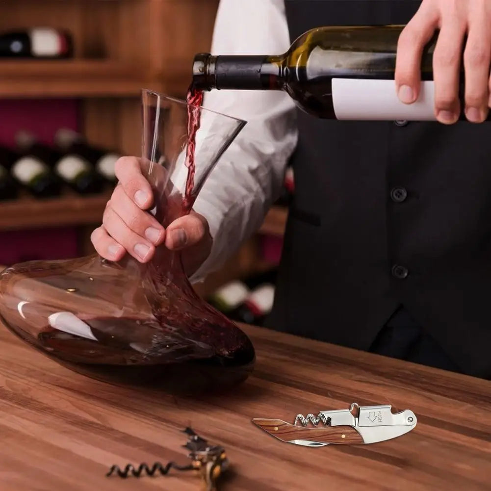 Rosewood Wood Handle Stainless Red Wine Corkscrew Double Hinge Waiters Corkscrew Wine Bottle Opener for Bartenders