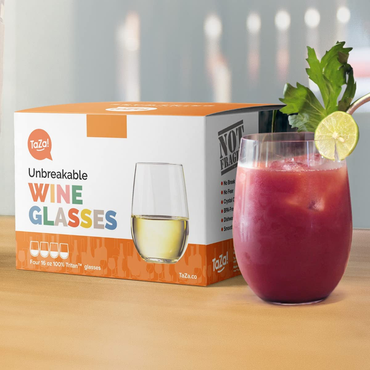 Outdoor Wine Glasses Stemless, 20Oz Set of 4, Unbreakable Tritan Plastic Drinkware, Dishwasher Safe Reusable Glasses, Clear Shatterproof Glassware