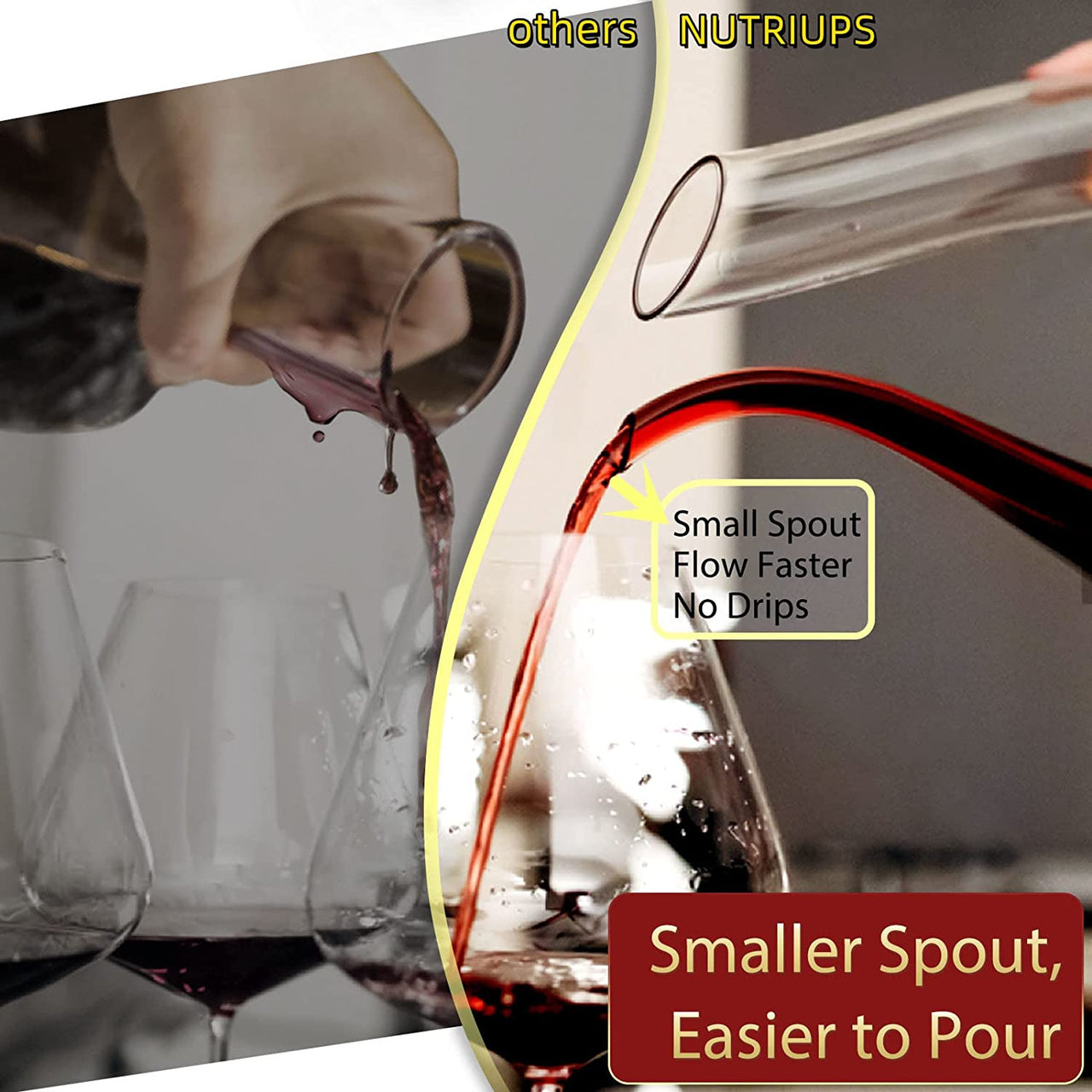 Decanters for Wine,  Red Wine Decanter, Lead-Free Wine Decanters, U Shape Wine Decanter, Hand Blown Wine Decanters and Carafes, U Shape Design, 1.5L, Clear