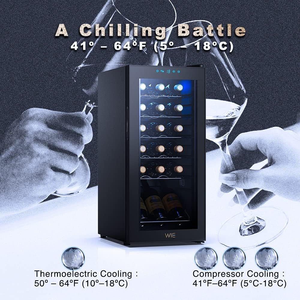 Wine Cooler 18 Bottle Refrigerator Wine Fridge Compressor for Home Freestanding Wine Cellars White Red Digital Control Auto-Defrost Double-Layer Glass Door 41°F-64°F Cooling Wine Refrigerator