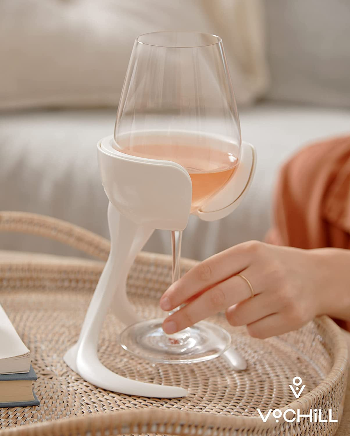 Stemmed Wine Glass Chiller | Keep the Chill without Giving up Your Glass | New Wine Accessory | Separable & Refreezable Chill Cradle | Actively Chills Stemware | Stone, Single