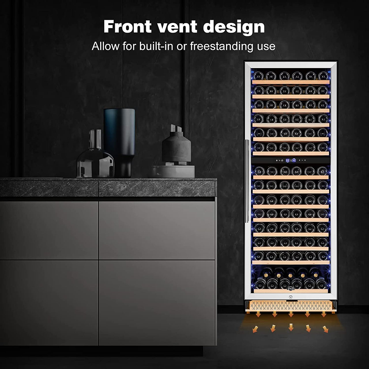 24 Inch Wine Fridge Dual Zone, 154 Bottle Wine Cooler Refrigerator with Stainless Steel and Professional Compressor, Fast Cooling Low Noise and No Fog Built-In or Freestanding