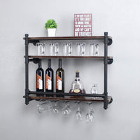 Thumbnail for Industrial Wall Mounted Wine Rack,3-Tier Wood Shelf,Wine Bottle with 5 Stemware Glass Rack,Mugs Racks,Bottle & Glass Holder,Display Racks,Home & Kitchen Décor,Black(30 Inch,Style A)