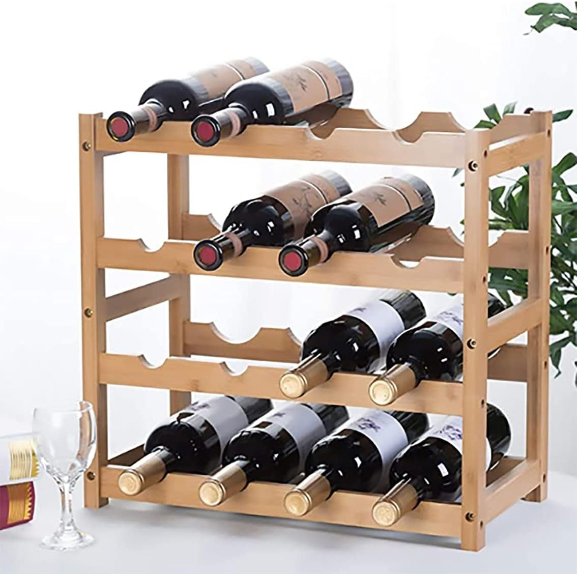 Wine Rack, Natural Bamboo Wine Bottle Rack Strong and Durable Wine Rack Rack for Freestanding Countertops, Kitchens, Restaurants, Pantry, Bars-16 Bottles on 4 Layers