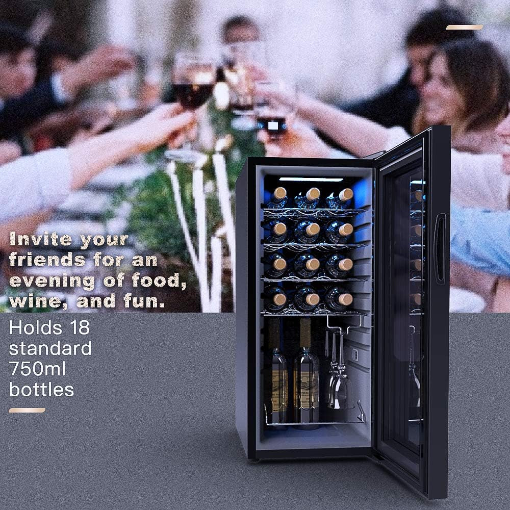 Wine Cooler 18 Bottle Refrigerator Wine Fridge Compressor for Home Freestanding Wine Cellars White Red Digital Control Auto-Defrost Double-Layer Glass Door 41°F-64°F Cooling Wine Refrigerator