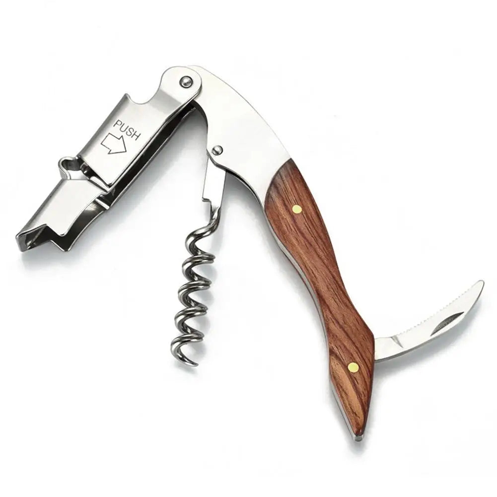 Rosewood Wood Handle Stainless Red Wine Corkscrew Double Hinge Waiters Corkscrew Wine Bottle Opener for Bartenders